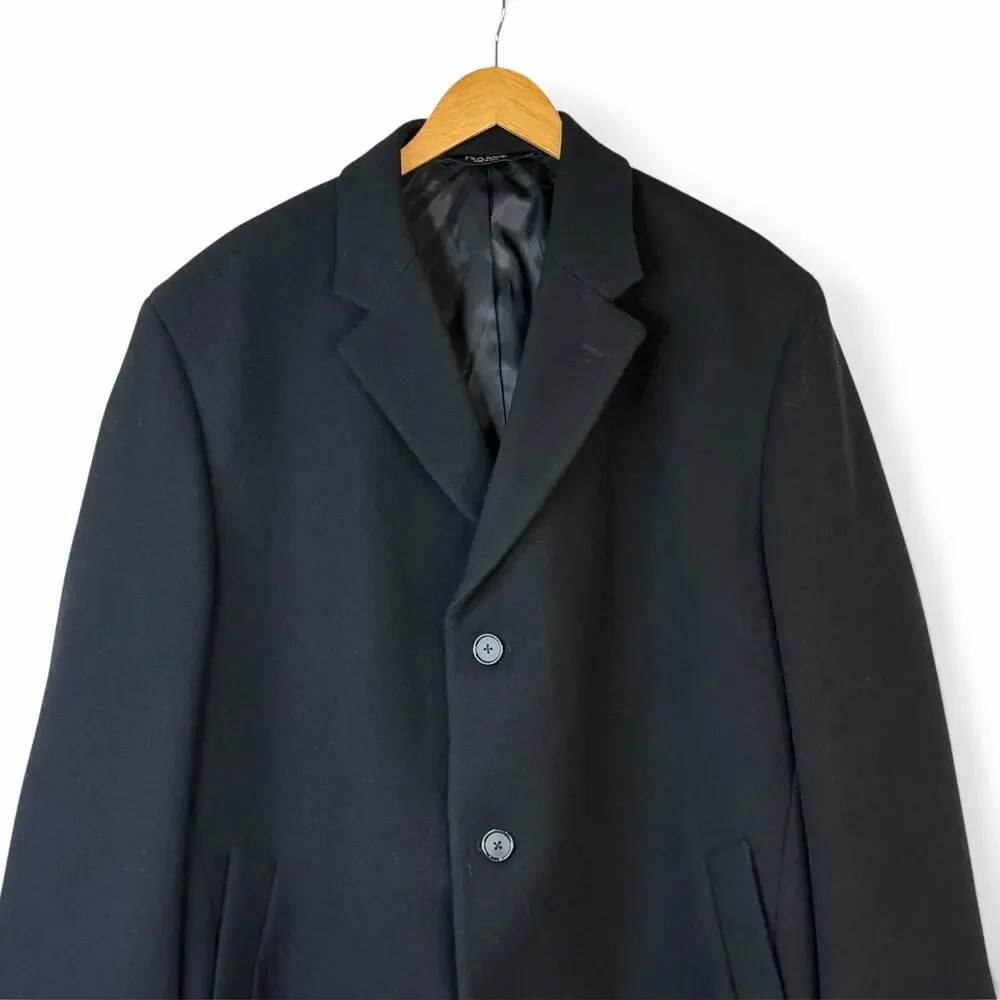 Jos A Bank Mens Black Wool Overcoat Single Breasted Three Button Size 44R